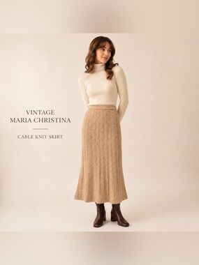 Vintage Maria Christina Honey Brown Cable Knit Maxi Skirt Medium Fall